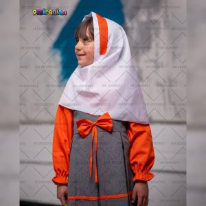 مقنعه پیش دبستانی رنگ سفید نارنجی کد 34