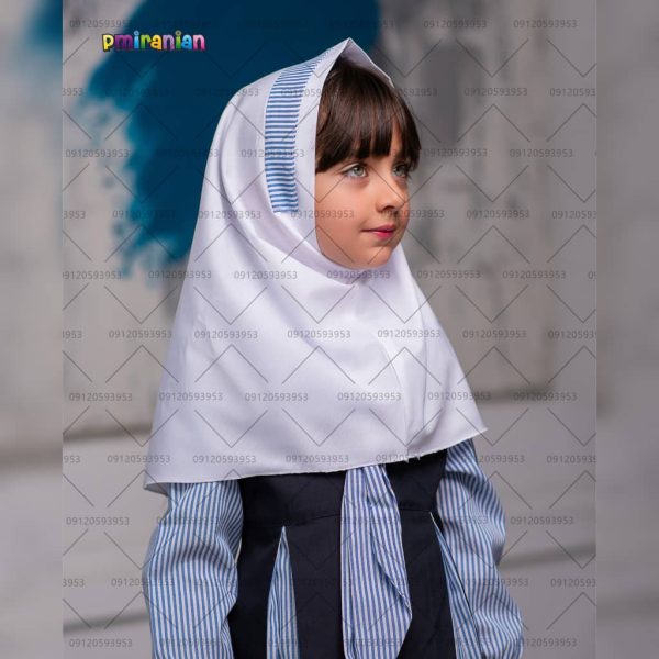 WhatsApp Image 2025-05-03 at 14.12.55 (1) مقنعه پیش دبستانی رنگ سفید راه راه کد 12 - تصویر 1
