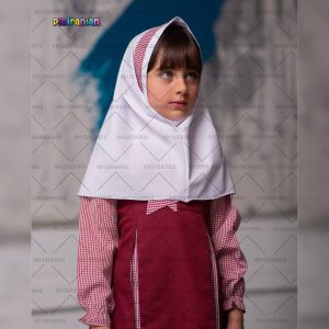 مقنعه پیش دبستانی رنگ سفید زرشکی کد 24