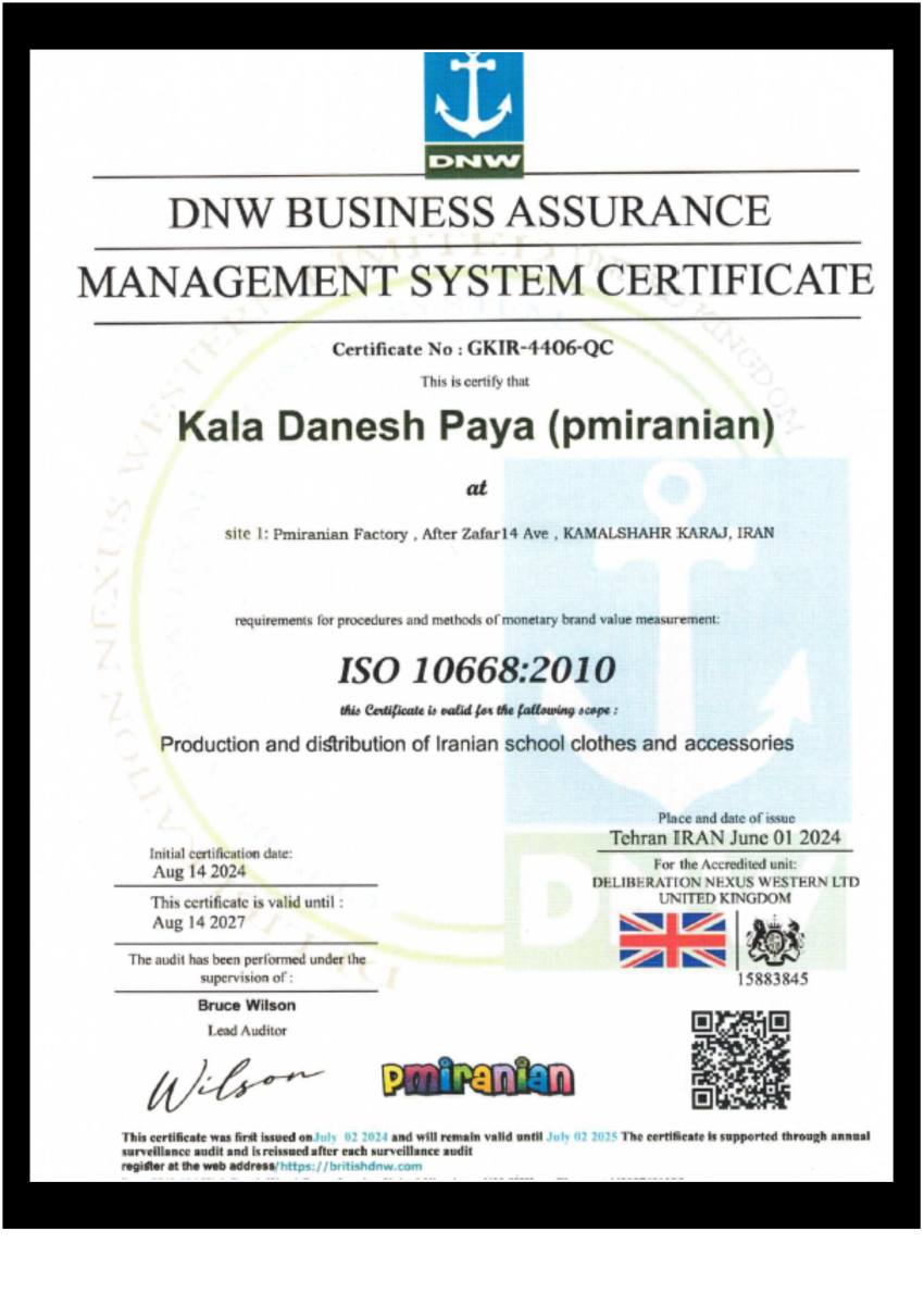 DNW BUSINESS ASSURANCE MANAGEMENT SYSTEM CERTIFICATE