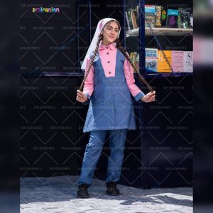 لباس دبستان دخترانه طرح ستاره صورتی کد 61