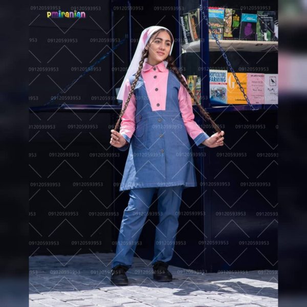 مقنعه تک دبستان طرح ستاره صورتی کد 61 - تصویر 2