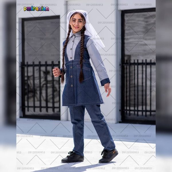 لباس دبستان دخترانه طرح ستاره طوسی کد 60 - تصویر 2